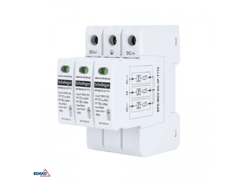 Zvodič prepätia 3P DC 1000V T1 + T2 ,3P 8KA  SCHELINGER