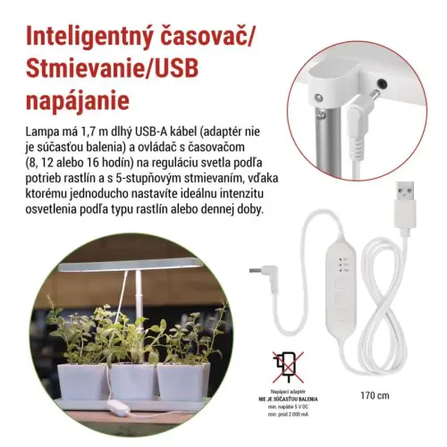 LED GROW pestovateľská lampa 7 W, časovač, stmievateľná lampa, biela EMOS Z7904