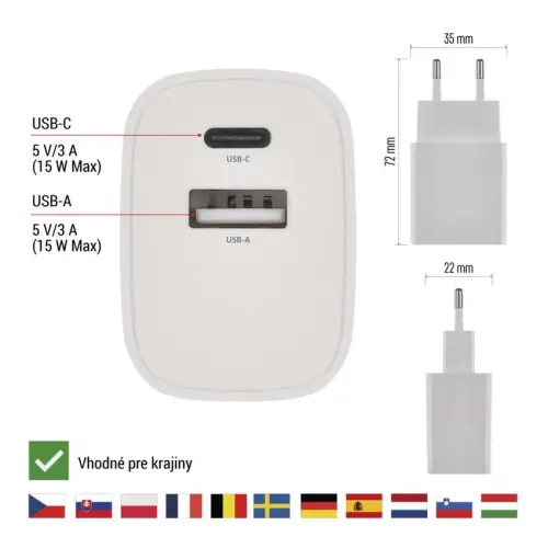 Univerzálny USB adaptér BASIC do siete 15 W max