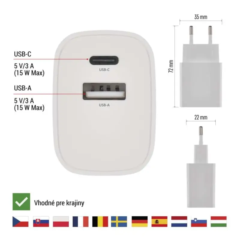 Univerzálny USB adaptér BASIC do siete 15 W max