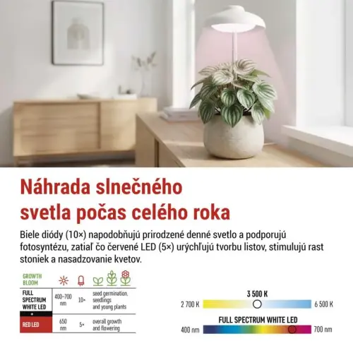 LED GROW pestovateľská lampa 5 W, časovač, biela EMOS Z7901