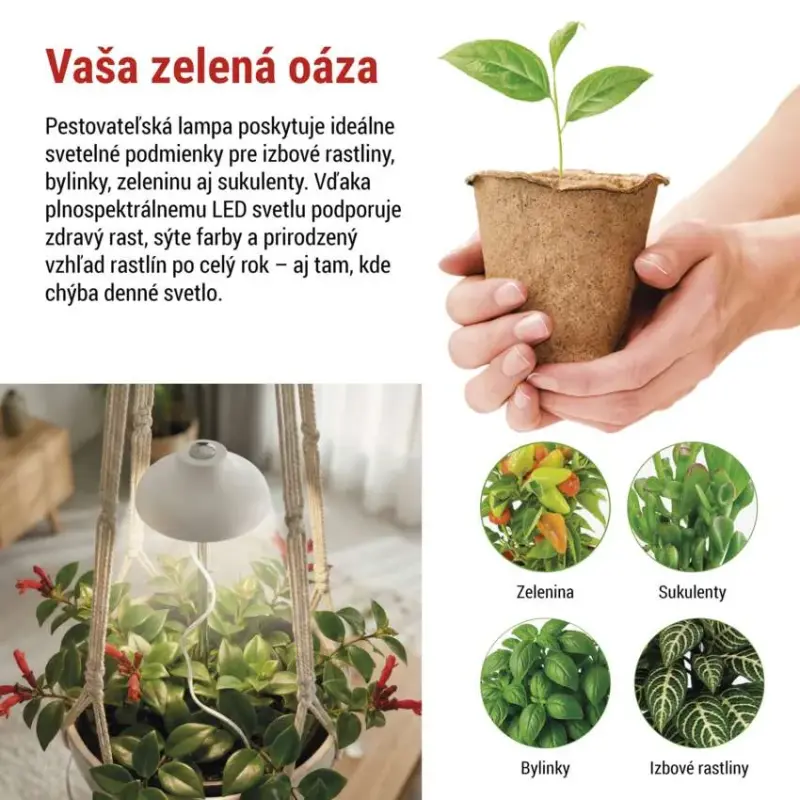 LED GROW pestovateľská lampa 5 W, časovač, biela EMOS Z7901