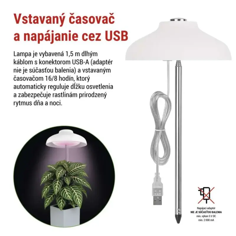 LED GROW pestovateľská lampa 5 W, časovač, biela EMOS Z7901